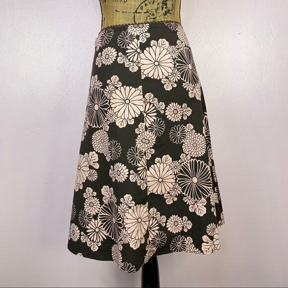 Espresso Floral Print Elastic Waist Cotton Poplin Circle Skirt Brown Pink S - Picture 5 of 11